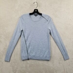J‎ Crew Sweater Women Small Blue 100% Merino Wool Asymmetrical Zipper